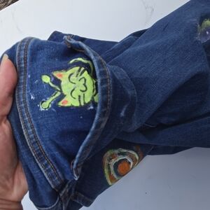 Hand-Painted Space Jeans with Alien Cat Design